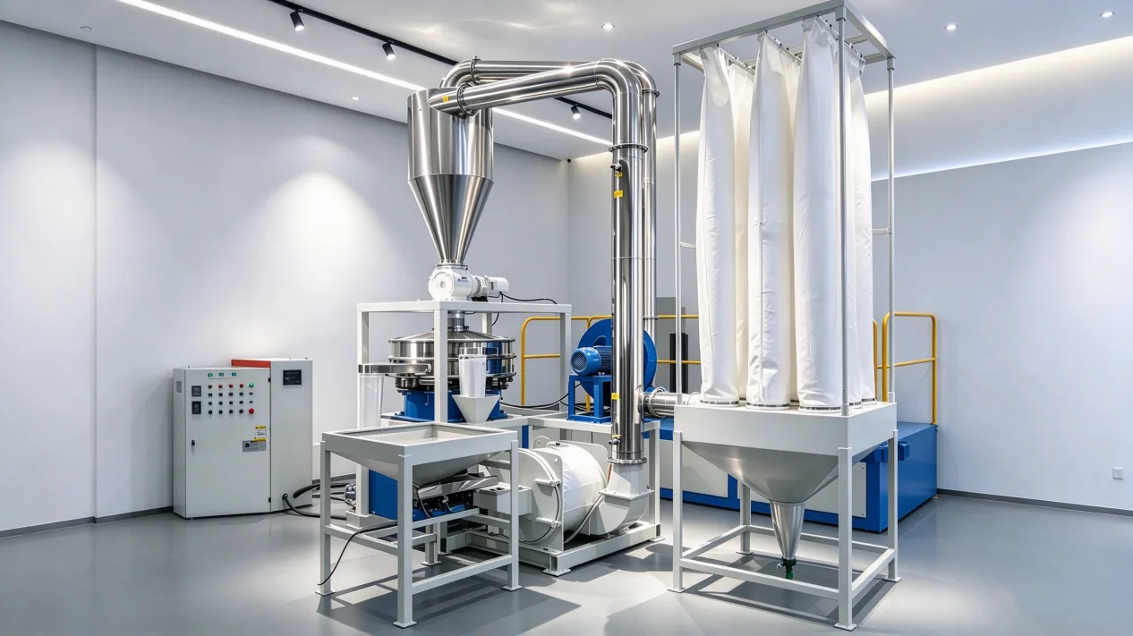 ATM500 GPPS pulverizer with cyclone and dust collection system