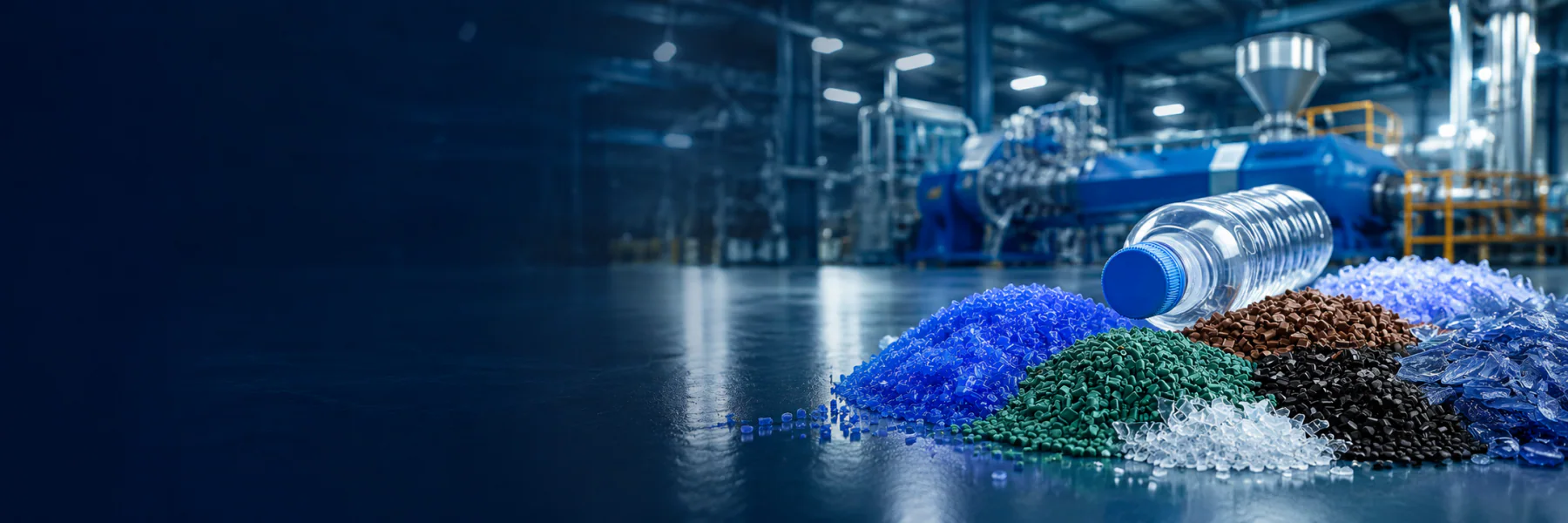 Plastic pellets and recycling material in a granulating production factory Plastic pellets and recycling material in a granulating production factory