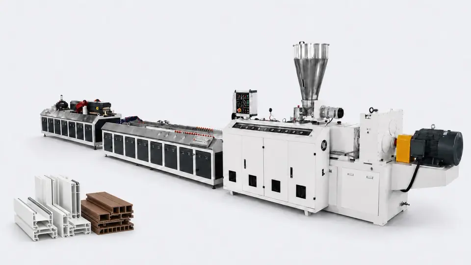 Plastic profile extrusion line
