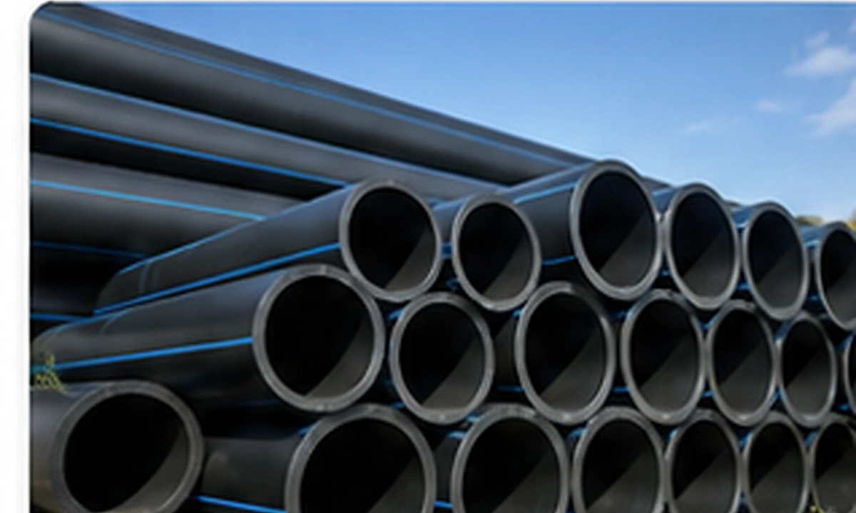 Black PE and HDPE pipes stacked outdoors Black PE and HDPE pipes stacked outdoors