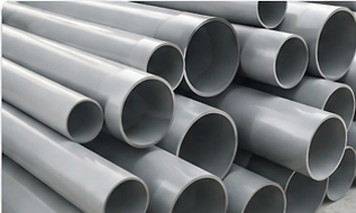PVC pipe products stacked in rows PVC pipe products stacked in rows